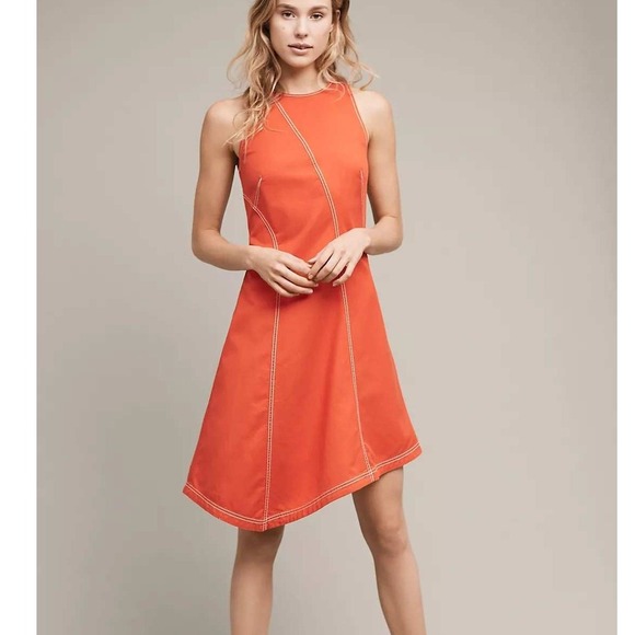 Maeve Dresses & Skirts - Maeve Orange-Red Cotton Linen Bileu Asymmetrical A-Line Summer Dress‎ Size 6